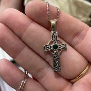 Sterling silver Irish Celtic cross necklace